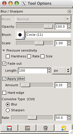 Tool Options for the Convolve tool