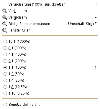 Das Untermenü Vergrößerung