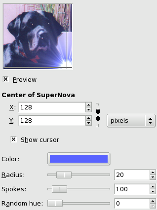 „Supernova” filter options