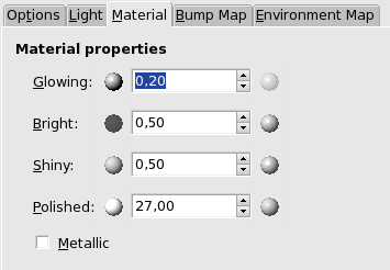 ”Material” tab of the Lighting filter