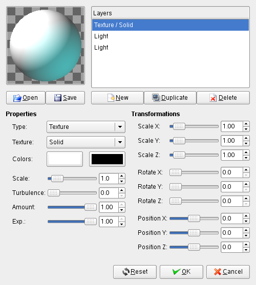 ”Sphere Designer” filter parameters
