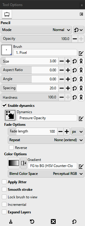 Pencil Tool options
