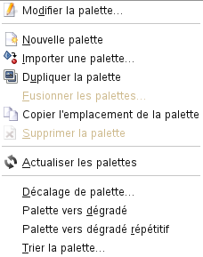 Le menu local Palettes