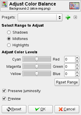 Color Balance dialog