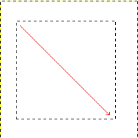 The screenshot shows how a rectangular selection is created. Press and hold the left mouse button while you move the mouse in the direction of the red arrow.