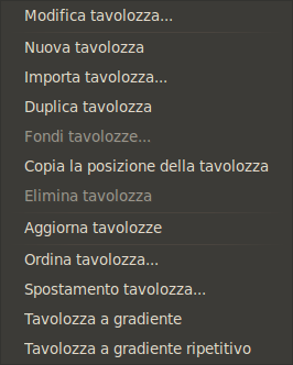Il menu contestuale tavolozze