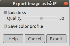 Het dialoogvenster Afbeelding exporteren als HEIF