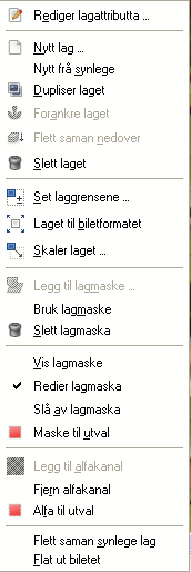 Innhaldet i lokalmenyen «Lag»