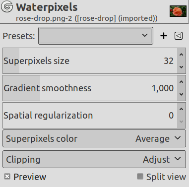 „Waterpixels“ options