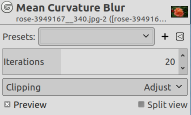 „Mean Curvature Blur“ filter parameters