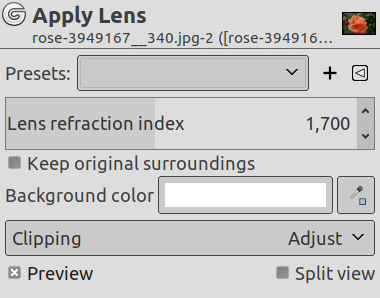 „Apply Lens“ filter options