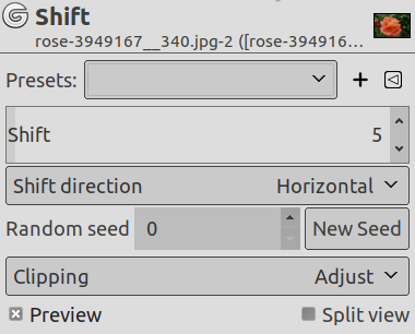 „Shift“ filter options