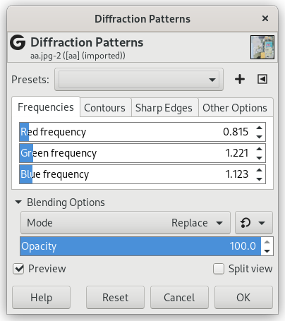 „Diffraction Patterns“ filter options