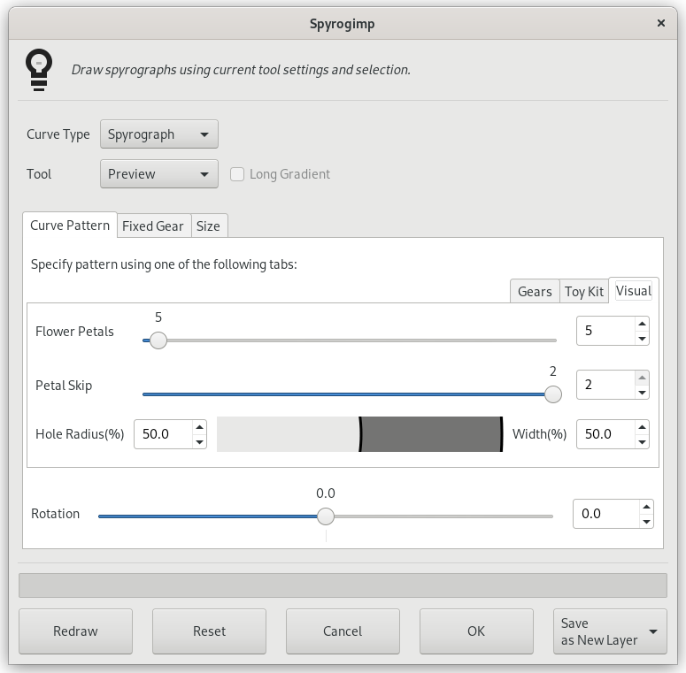 „Spyrogimp“ filter options (Curve Pattern)