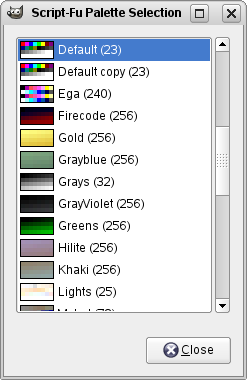The „Palette Selection“ dialog