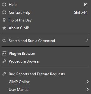 Contents of the „Help“ menu