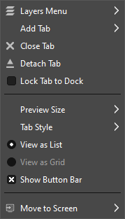 The Tab menu of the Layers dialog.