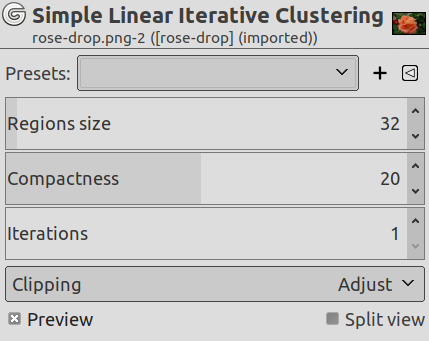 Opcions de la pestanya «Clusterització iterativa lineal simple (SLIC)»