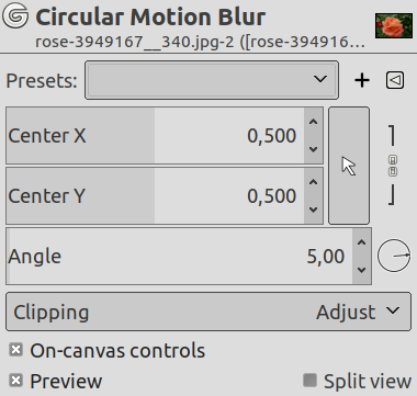 „Circular Motion Blur“ filter options