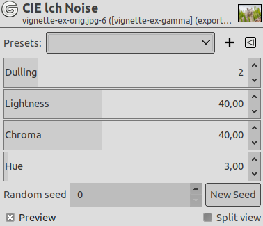 „CIE lch Noise“ filter options