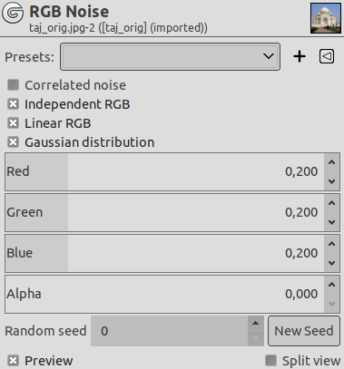 „RGB Noise“ filter options