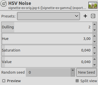„HSV Noise“ filter options