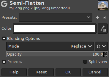 „Semi-Flatten“ filter options dialog
