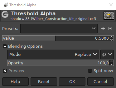 The only one option of the „Threshold Alpha“ dialog