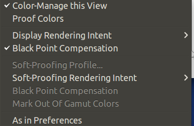 The „View/Color Management“ submenu