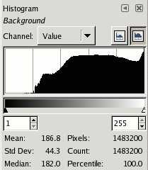 The histogram shown at the top, changed to logarithmic mode.