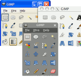 Das neues Aussehen des Werkzeugfensters in GIMP 2.4