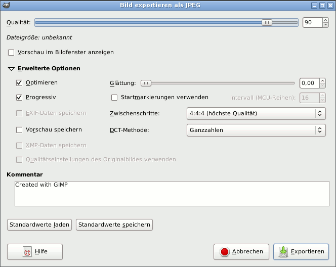 Der JPEG-Exportdialog