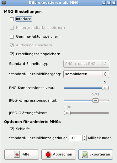 Exportdialog des MNG-Formates