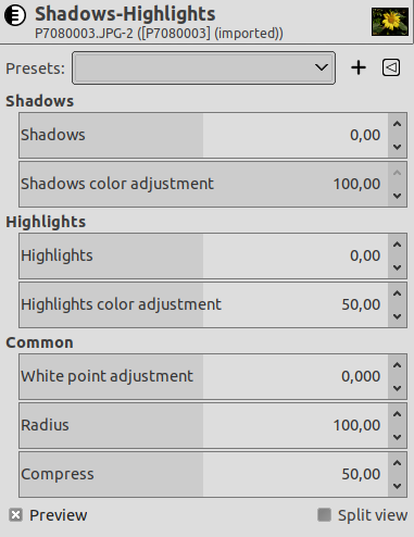 Shadows and Highlights Options