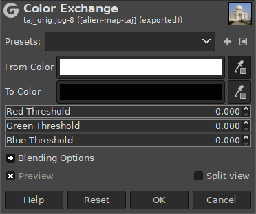 Option of the “Two color exchange” filter