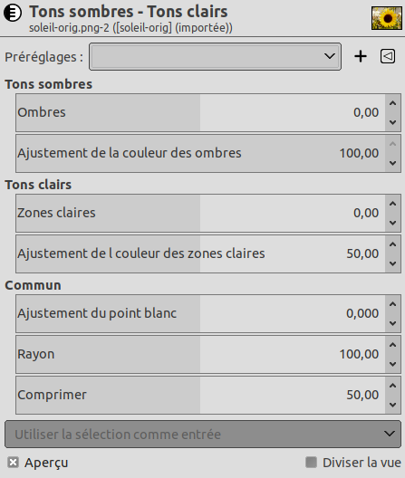 Options Tons sombres et Tons clairs