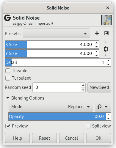 „Solid Noise” filter options