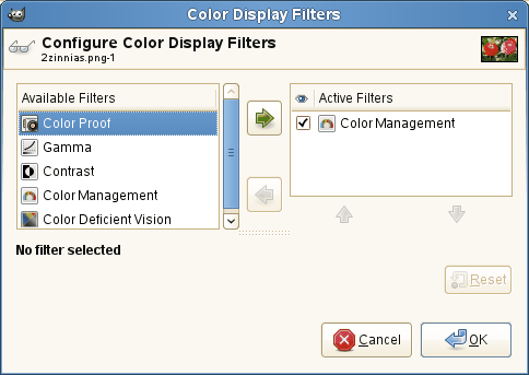 The „Color Display Filters” dialog
