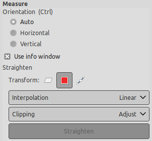 „Measure” tool options