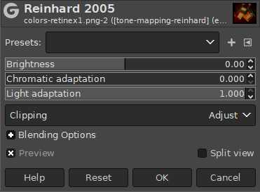 La finestra di dialogo del filtro «Reinhard 2005»