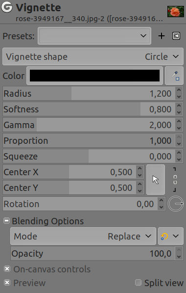 「Vignette」 filter options