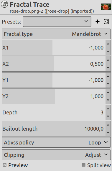 „Fractal trace“ filter options