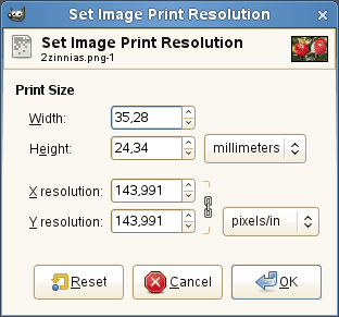 The “Set Image Print Resolution” dialog