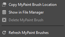 The „MyPaint Brushes” context menu