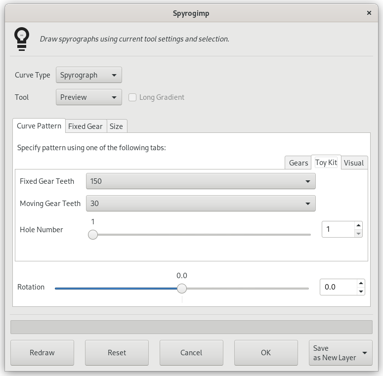 „Spyrogimp” filter options (Curve Pattern)