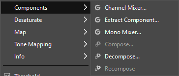 The „Components” submenu