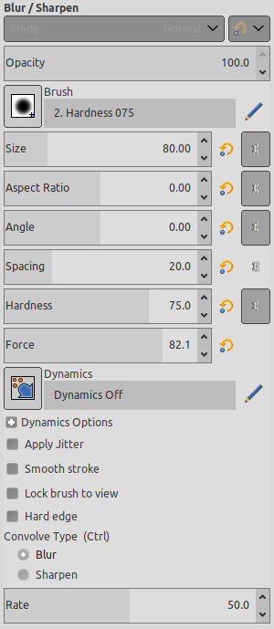 Tool Options for the Blur/Sharpen tool