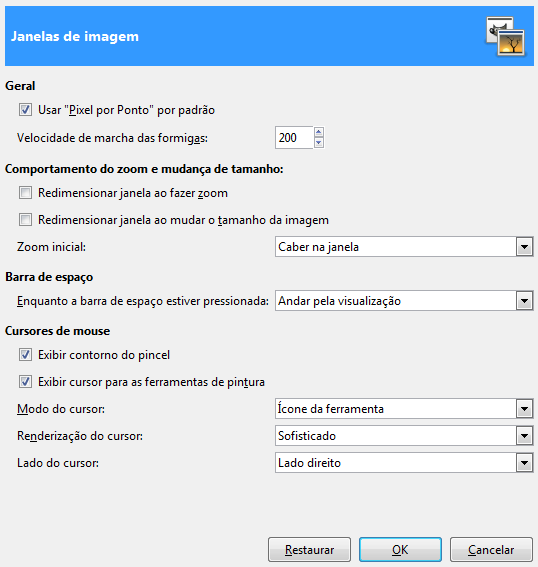 Preferências gerais da janela de imagem