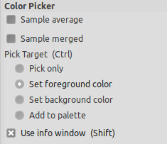 Opções da ferramenta de seleção de cores