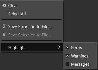 „Error Console” context menu
